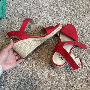 Red Wedge Sandals